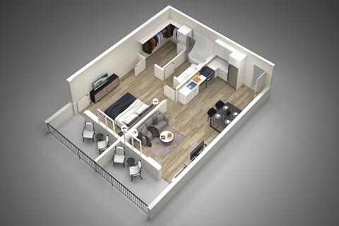 Floor plan for 1 bed, 1 bath, 685 sqft